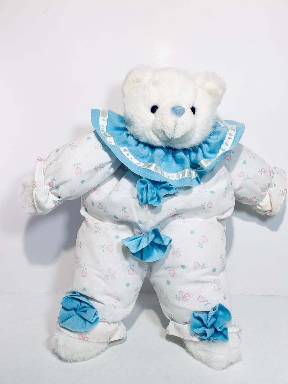 Rare HTF Fiesta White Clown 1989 Bear rattle vintage plush
